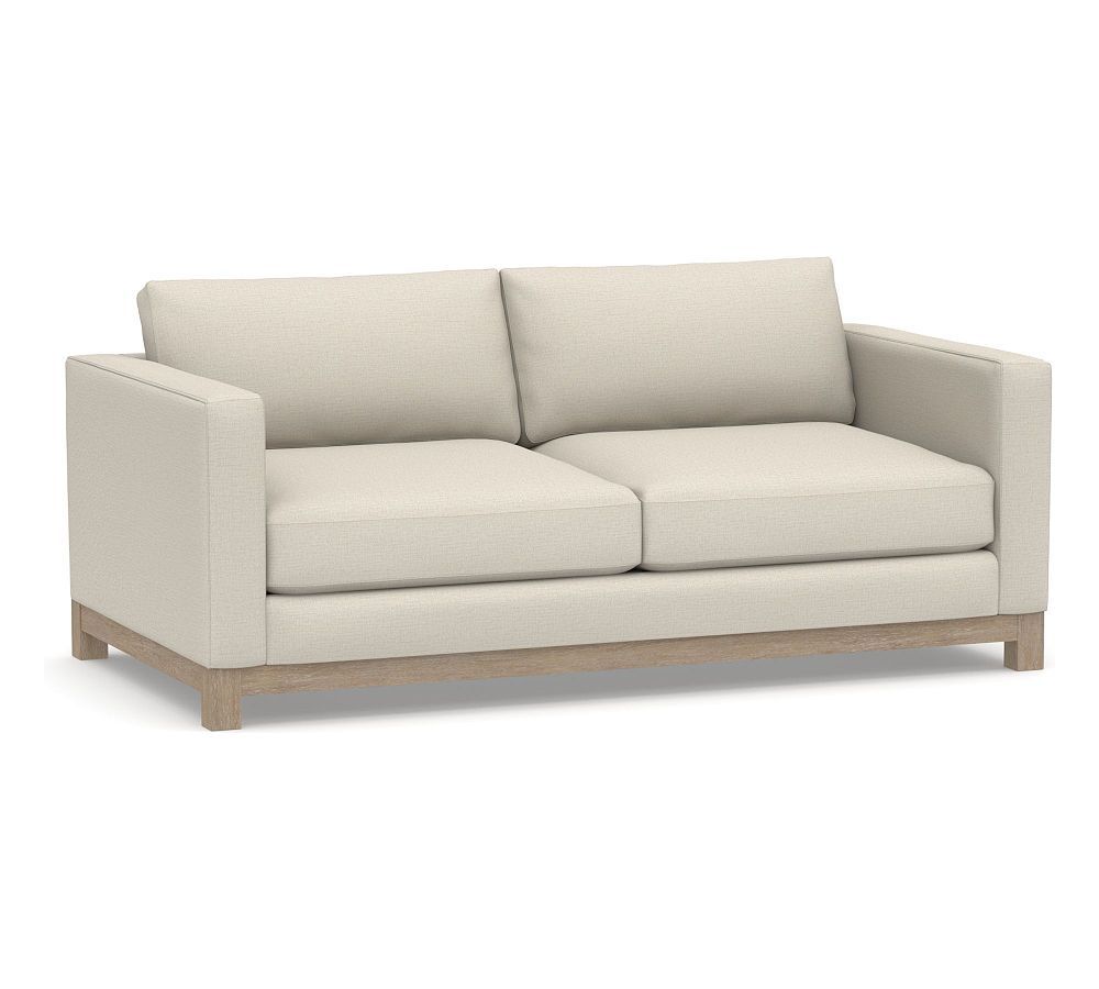 OPEN BOX: Jake Upholstered Loveseat 2x2 71" with Wood Legs, Polyester Wrapped Cushions, Sunbrella... | Pottery Barn (US)