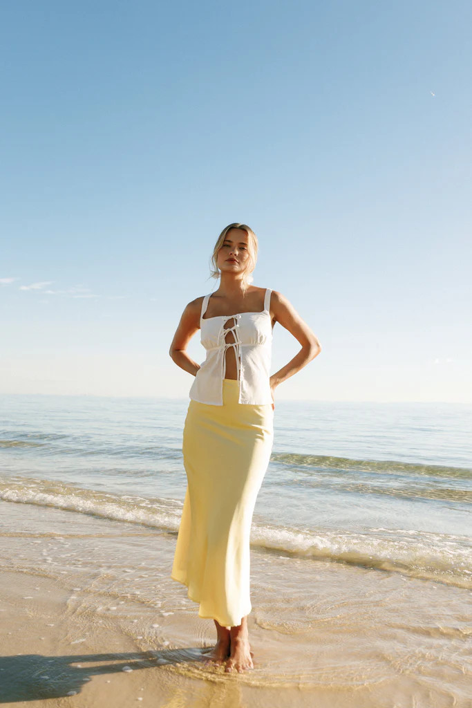 Nellie Satin Midi Skirt - Honeysuckle Yellow | Petal & Pup (US)
