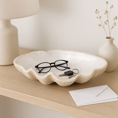 Decorative Clam Shell Bowl for Coffee Table Decor - Costal Inspired Bowl for Centerpiece Table Decorations or Home Decor Accents - 4", Ivory & Tan | Target