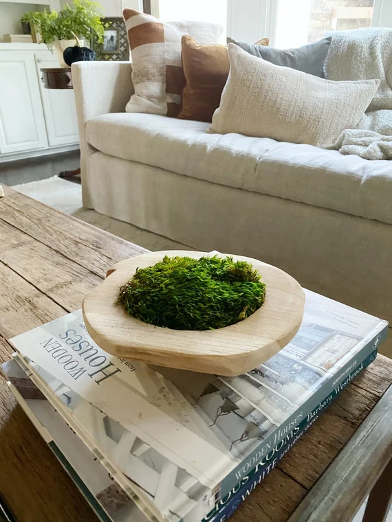 Wooden Moss Bowl, Preserved Moss, Moss Planter, Mood Moss, Teak Wood | Etsy (US)