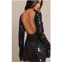 Black Glitter Boat Neck Long Sleeve Bodycon Dress | PrettyLittleThing IE