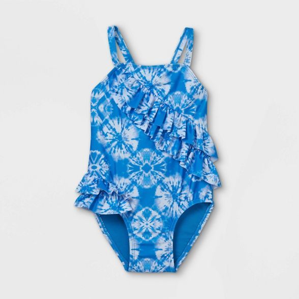 Toddler Girls' Tie-Dye Wrap Ruffle One Piece Swimsuit - Cat & Jack™ Blue | Target