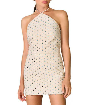 Line and Dot Sunstone Embellished Halter Neck Sleeveless Coordinating Top | Dillard's | Dillard's