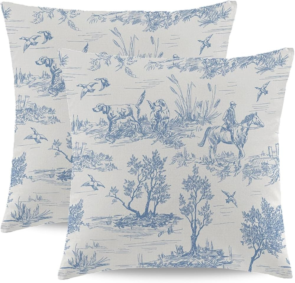 Blue and White Toile Pillow Covers 18x18 Inch Set of 2 Vintage French Country Throw Pillow Cover ... | Amazon (US)