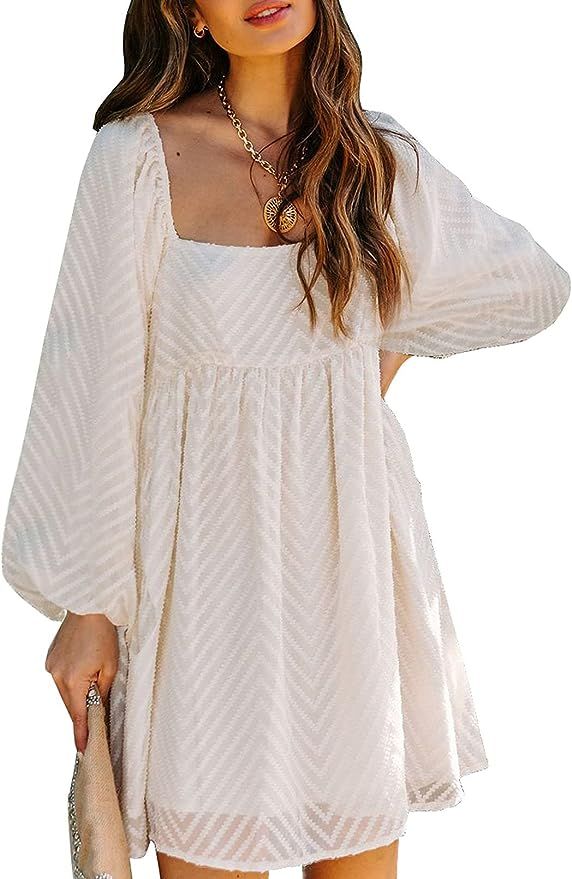 Happy Sailed Women Summer Square Neck Ruffle Hem Flowy Shift Babydoll Mini Dress | Amazon (US)
