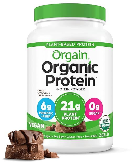 Orgain Organic Vegan Protein Powder, Creamy Chocolate Fudge - 21g of Plant Based Protein, Low Net... | Amazon (US)