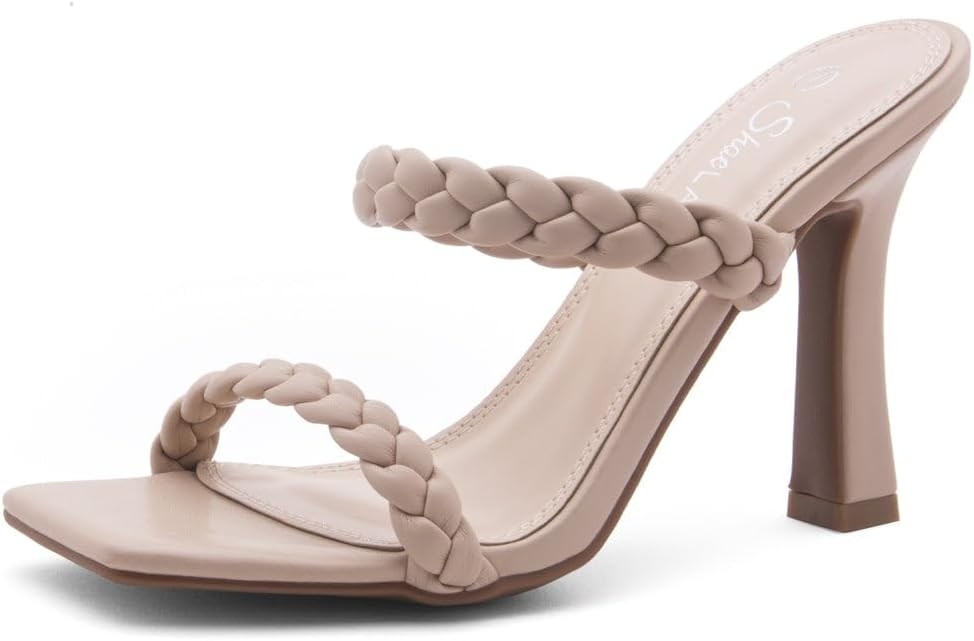 Shoe Land SL-Miley Women's Square Open Toe Heeled Mules Double Braided Strap Slide Sandals | Amazon (US)