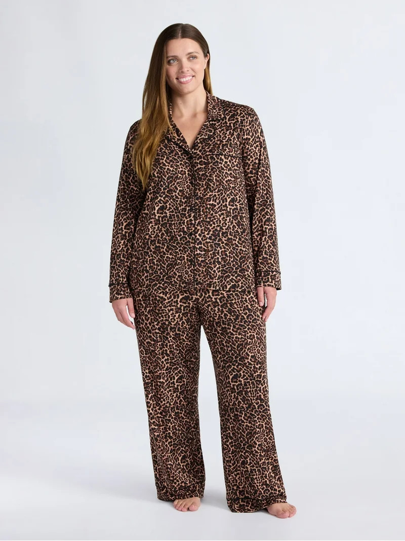 Joyspun Women’s Dreamy Soft Collection Long Sleeve Top and Pants Pajama Set, Sizes XS-4X | Walmart (US)