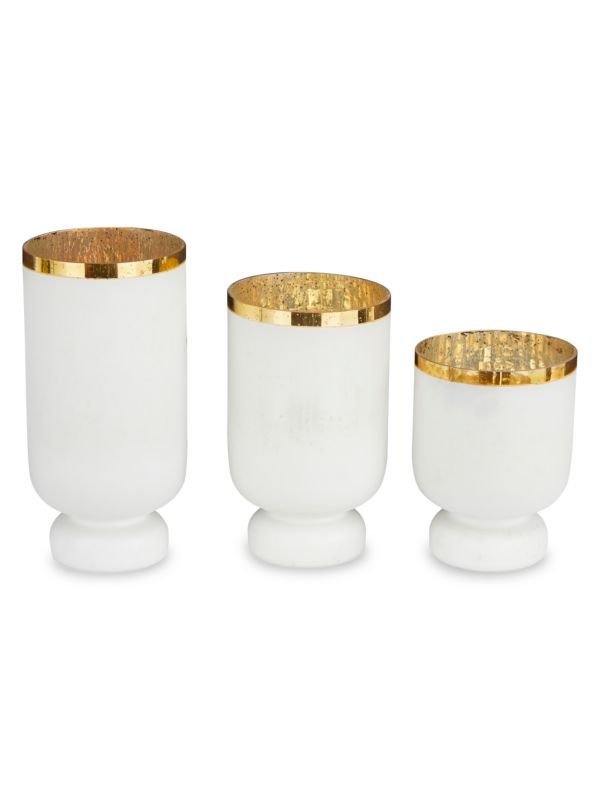 Primrose Valley Set Of 3 White Glass Glam Candle Holders on SALE | Saks OFF 5TH | Saks Fifth Avenue OFF 5TH