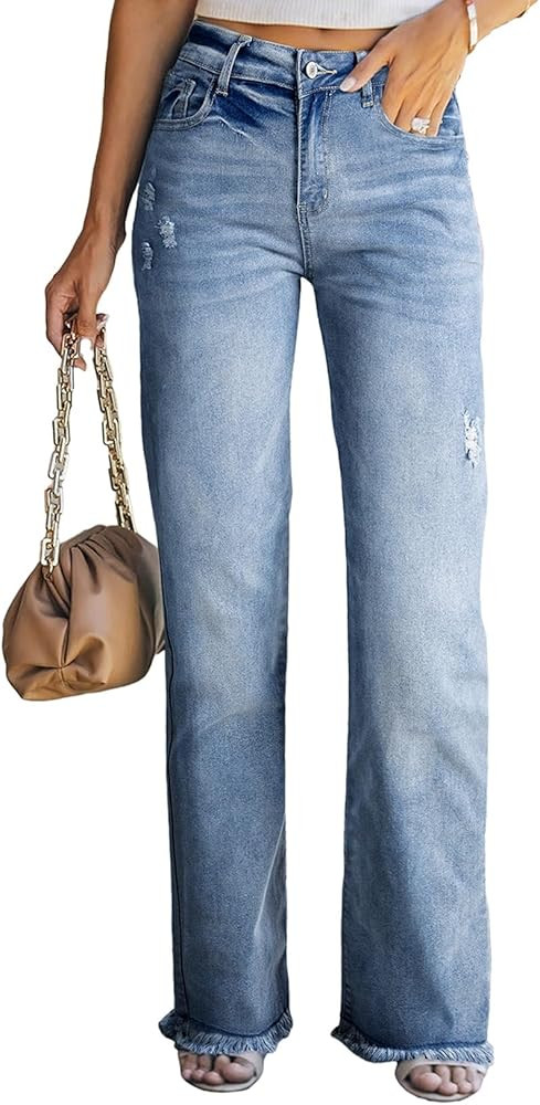 Sidefeel Women's High Waisted Wide Leg Jeans Straight Leg Denim Pants | Amazon (US)