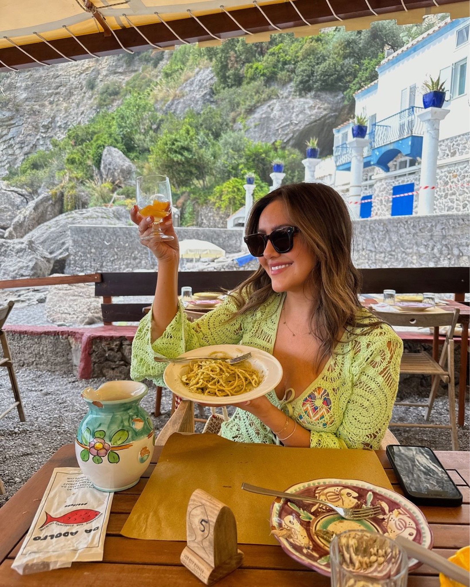 What I wore in Positano | green crochet coverup, chevron bikini, oversized sunglasses 🕶️ 

#LTKSummerSales #LTKSwim
