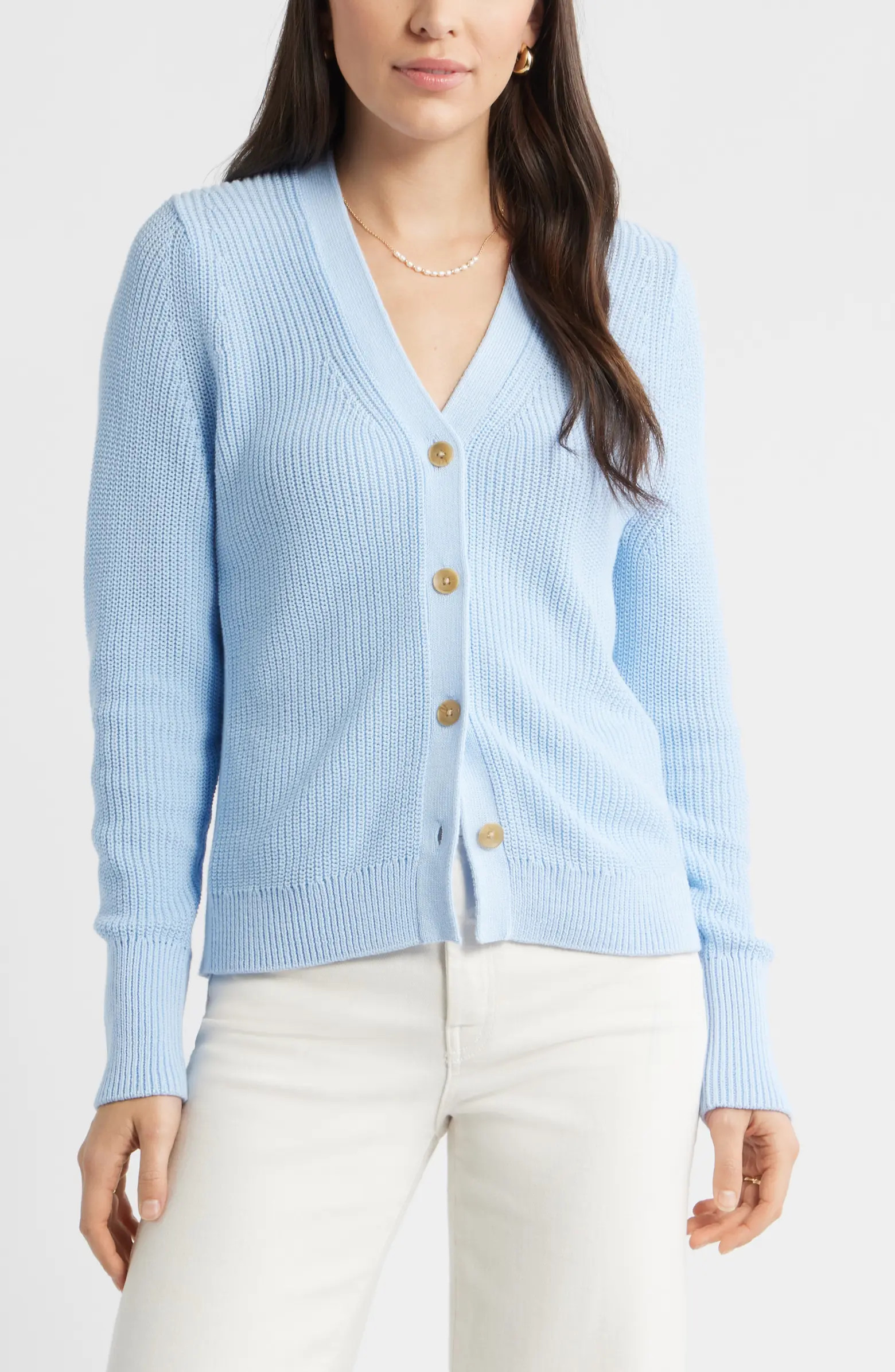 Shaker Stitch V-Neck Pima Cotton Cardigan | Nordstrom