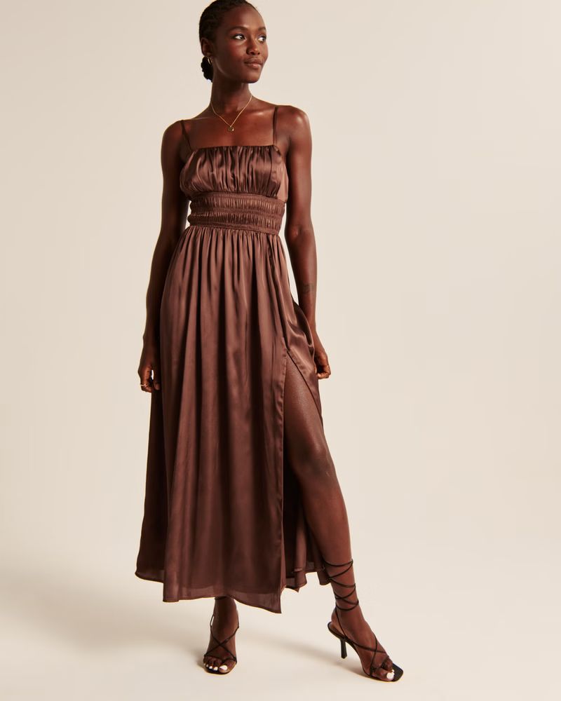 Smocked Bodice Satin Maxi Dress | Abercrombie & Fitch (US)