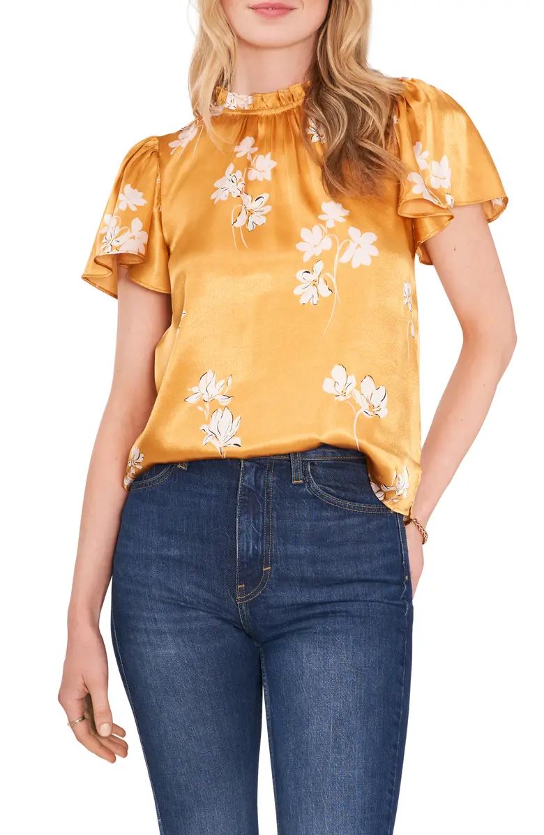 Ruffle Floral Print Satin Blouse | Nordstrom