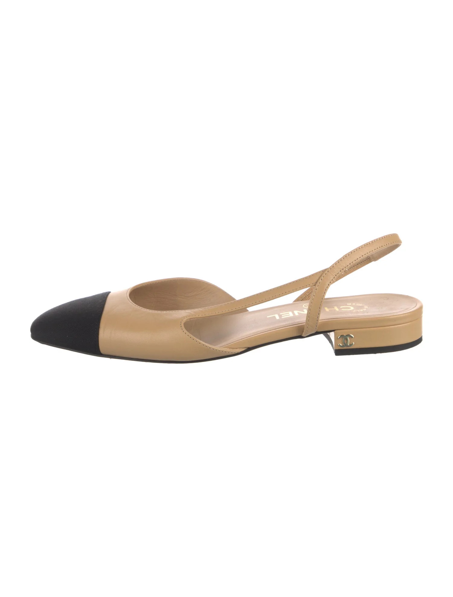 Chanel Interlocking CC Logo Leather Slingback Flats | The RealReal