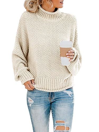 Ashuai Womens Turtleneck Sweaters Oversized Chunky Batwing Long Sleeve Pullover Loose Knitted Jum... | Amazon (US)