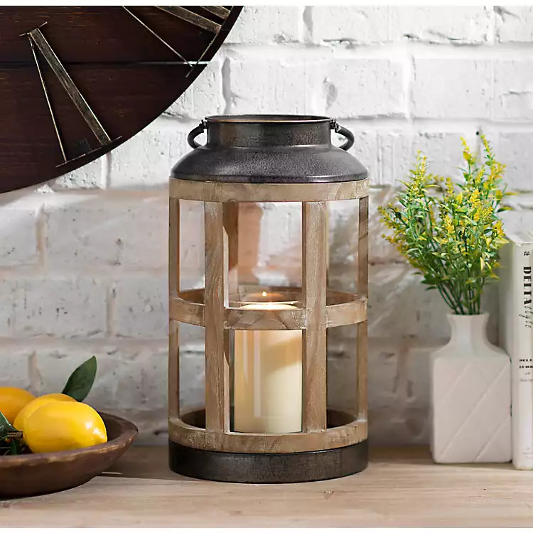 Reese Round Wood and Metal Lantern | Kirkland's Home