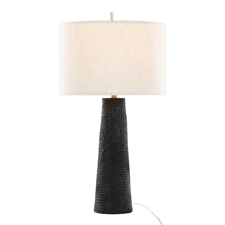 31" Polyresin Table Lamp Matte Black Polyresin, Modern Brass & Natural Linen Shade | Wayfair North America