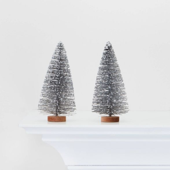 2pc Bottle Brush Trees Decorative Figurines Silver- Wondershop™ | Target