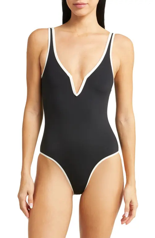 L Space Coco One-Piece Swimsuit in Black/Cream at Nordstrom, Size X-Small | Nordstrom