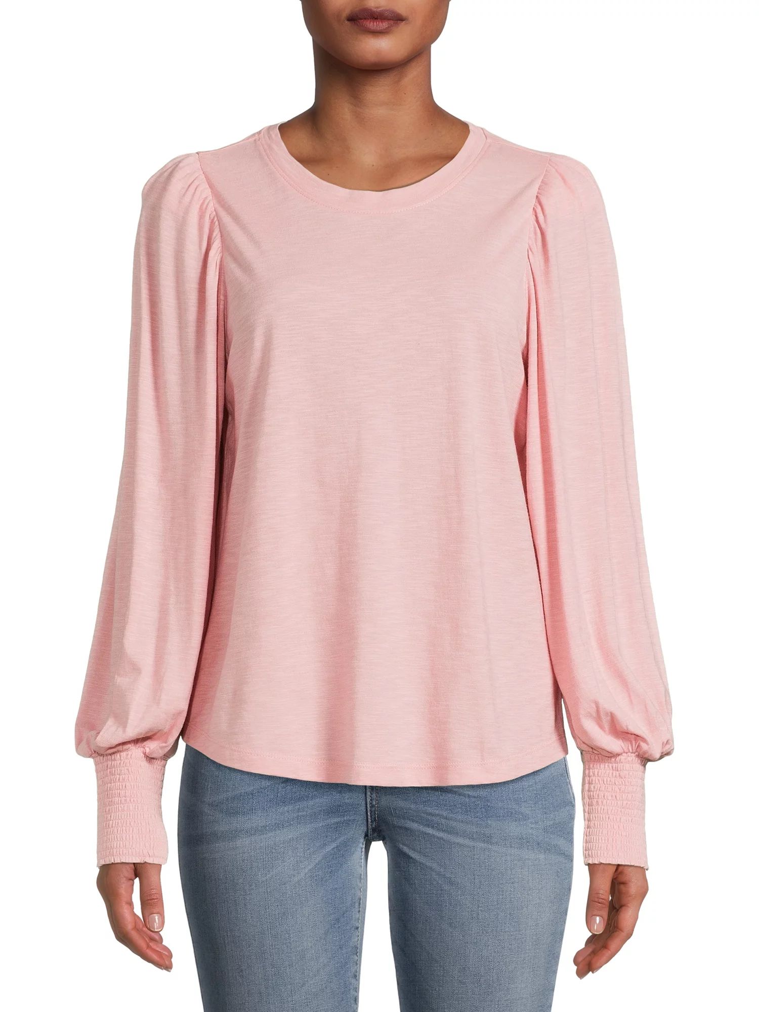 Time and Tru Women's Crew Neck Long Balloon Sleeve Top | Walmart (US)