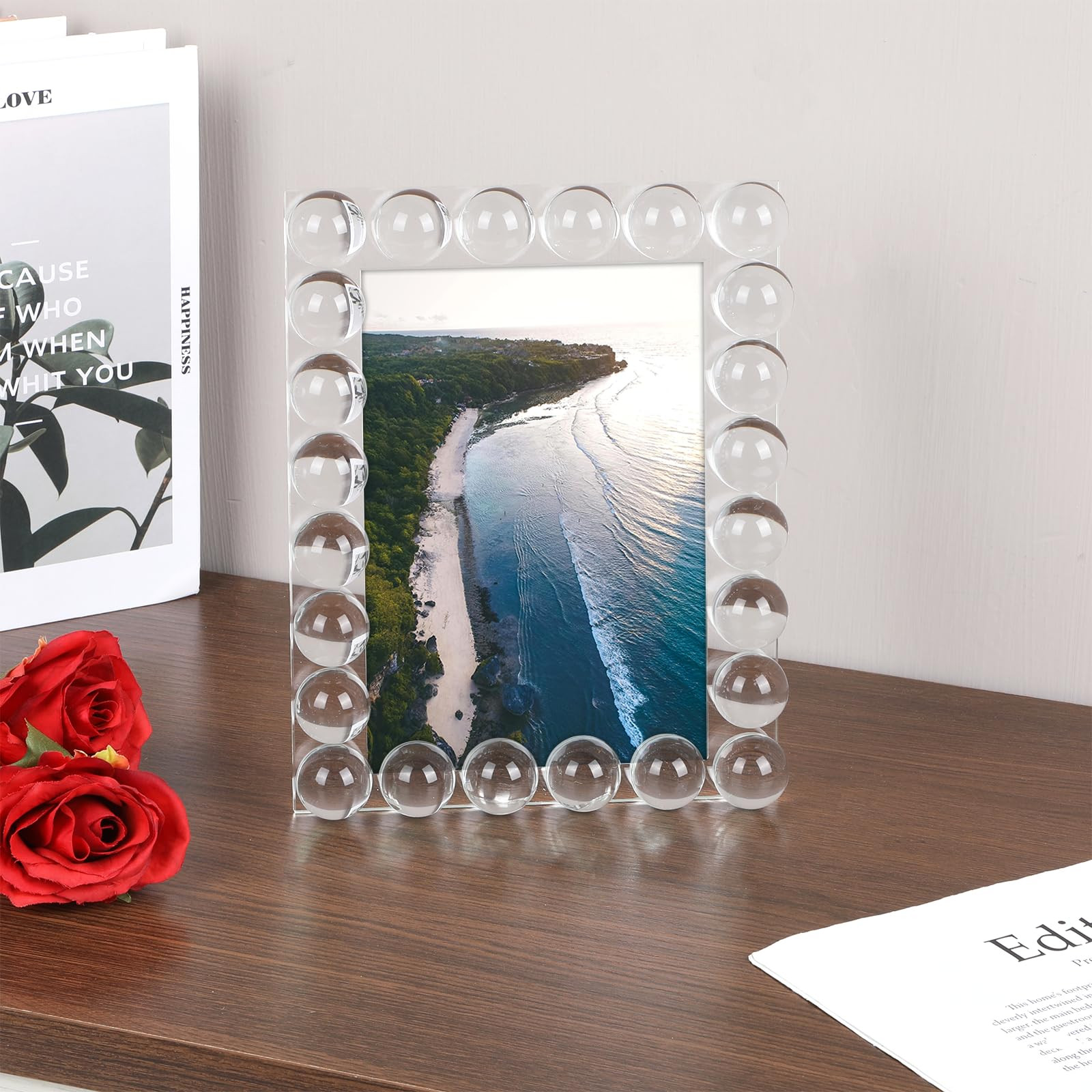 Clear Bubble Crystal Picture Frame with 24 Clear Balls, 5x7Inch Standing Wedding Picture Frame for Home Tabletop Display Boutique Craft Decor | Amazon (US)