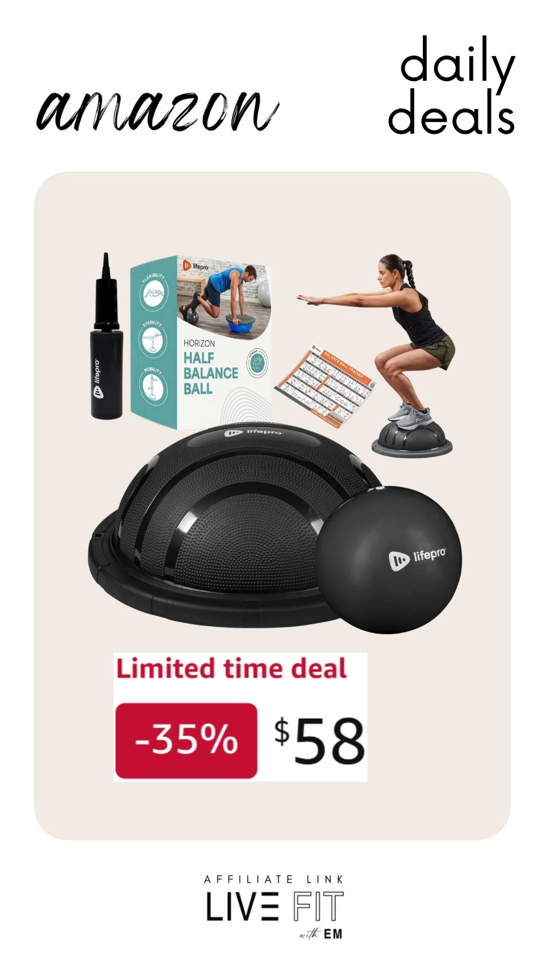 This Lifepro half balance ball trainer brings cheerful stability and effortless strength to everyday workouts with practical flair. #Lifepro #BalanceBallTrainer #FitnessGear #WorkoutEssentials #StrengthTraining #ActiveLife #ExerciseGoals #HealthyLiving #GymStyle #TrainingTools 🏋️‍♀️⚡✨
 

 #LTKfitnessgoals #LTKActive #LTKSaleAlert