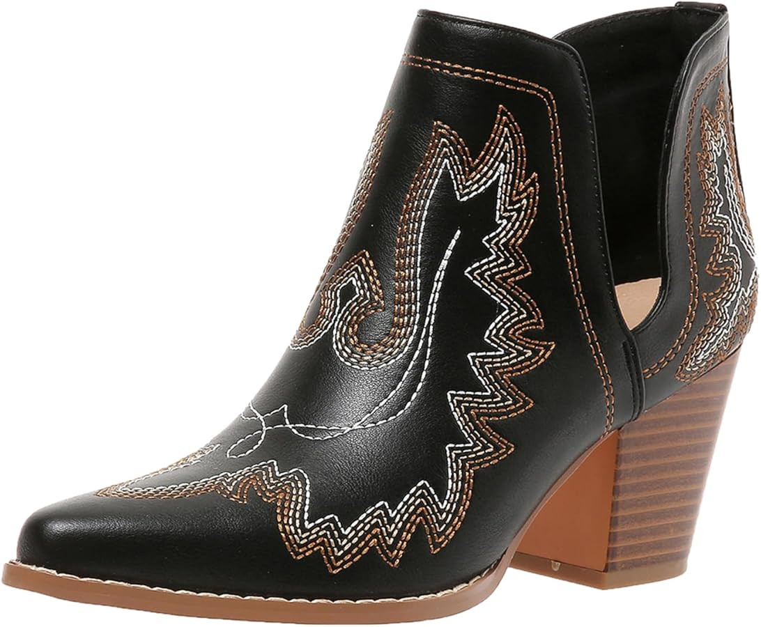 SelRoys Cowboy Boots for Women Cowgirl Ankle Western Embroidered Stitched Pointed Toe Cutout Chun... | Amazon (US)