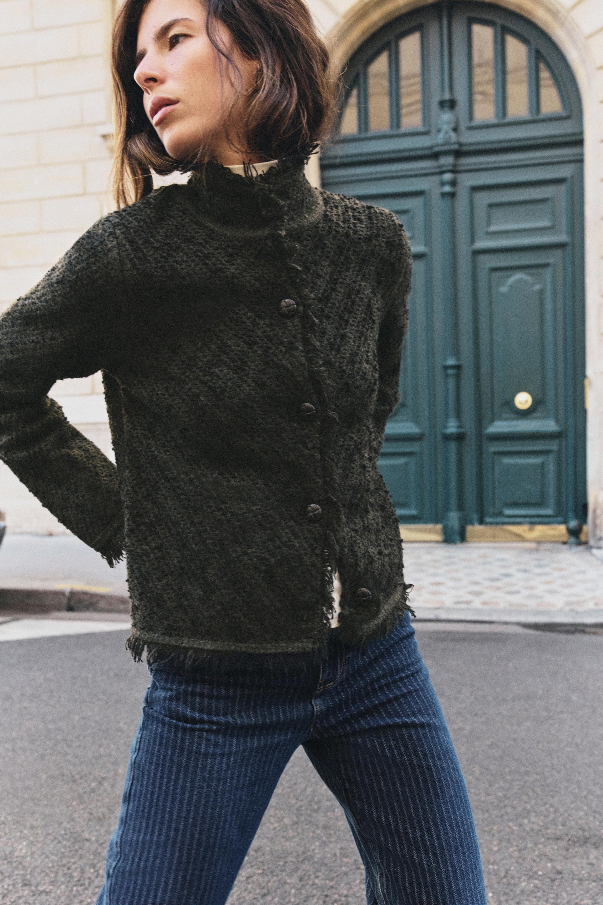 Zara - Floral Textured Knit Jumper - Women - Burgundy - Women | Zara US