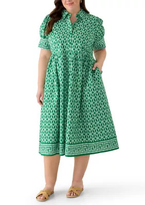 Crown & Ivy Women's Plus Size Short Sleeve Button Front Midi Shirt Dress, 1X | Belk