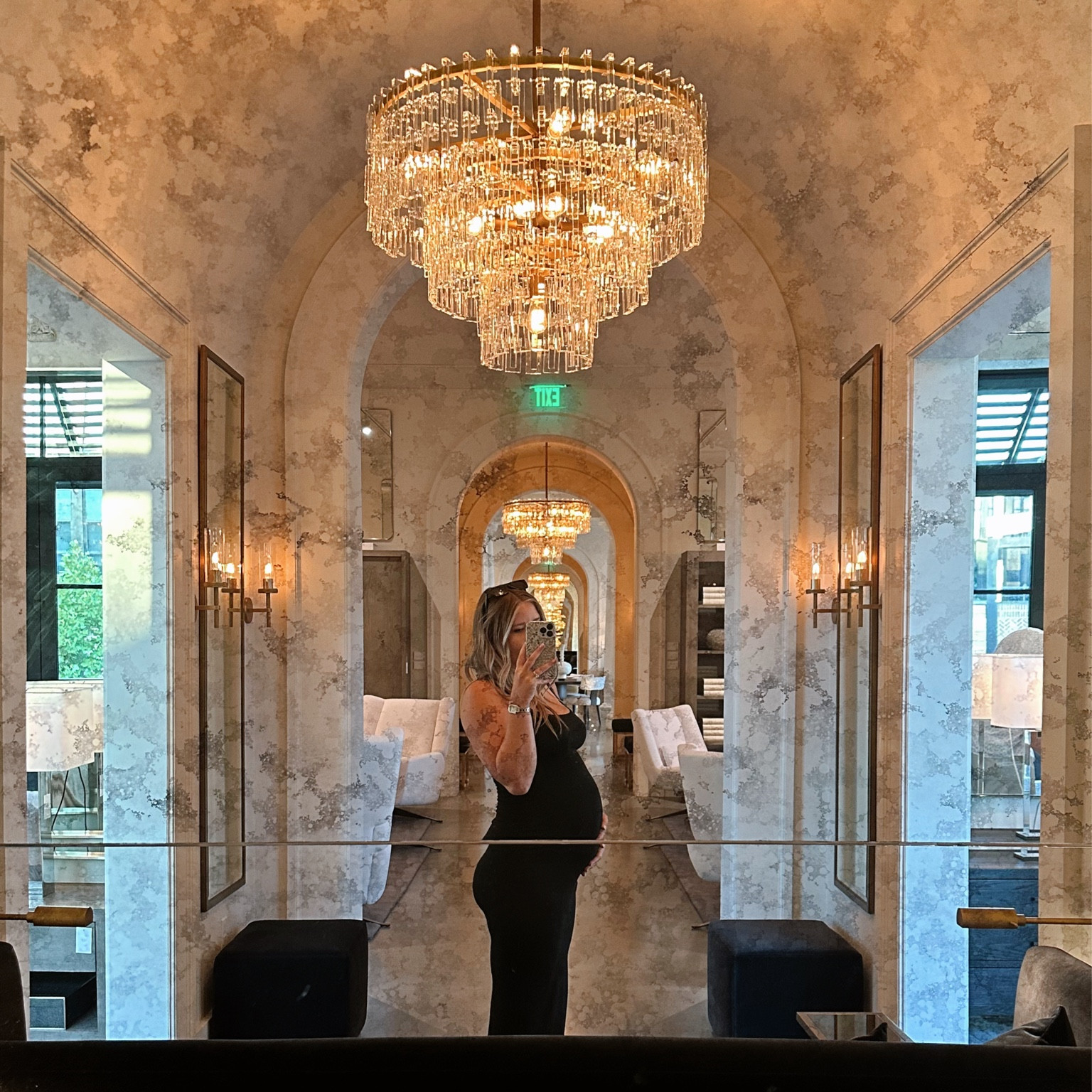 date night look featuring the baby bump 🤍
• bodycon black dress 
• black purse 
• black sunglasses 
• gold watch & earrings 
• tan steve madden sandals (hermès oran sandal dupes!) 

#LTKBump #LTKFindsUnder100 #LTKStyleTip