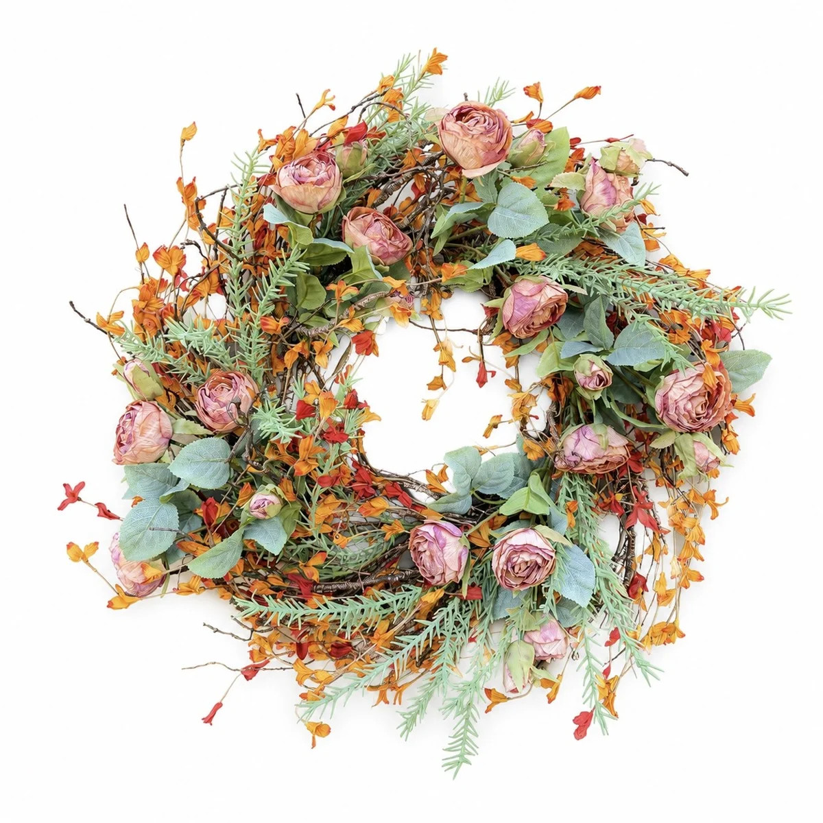 26" Artificial Farmhouse Twig Fall Thanksgiving Day Harvest Blossom Cluster Foliage Rose Floral F... | Wayfair North America