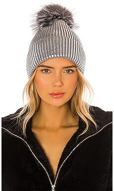 Adrienne Landau Metallic Pom Hat in Silver from Revolve.com | Revolve Clothing (Global)