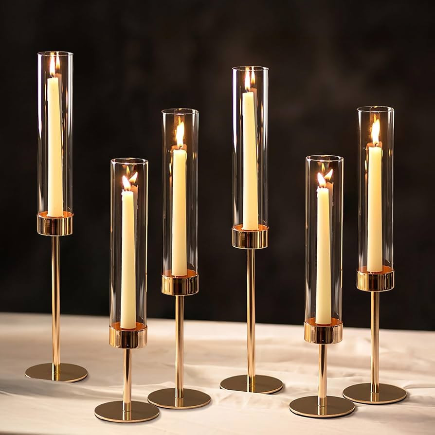NUPTIO Hurricane Candle Holder for Candlestick: 6 Pcs Gold Taper Candlestick Holders - Tall Moder... | Amazon (US)