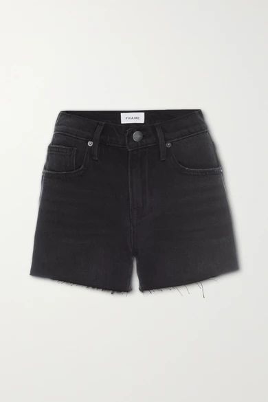 FRAME - Le Brigette Distressed Denim Shorts - Black | NET-A-PORTER (US)
