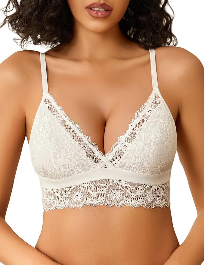 Avidlove Lace Bralette for Women Sexy Wireless Bralettes Non Padded Bralette V Neck Minimizer Lin... | Amazon (US)