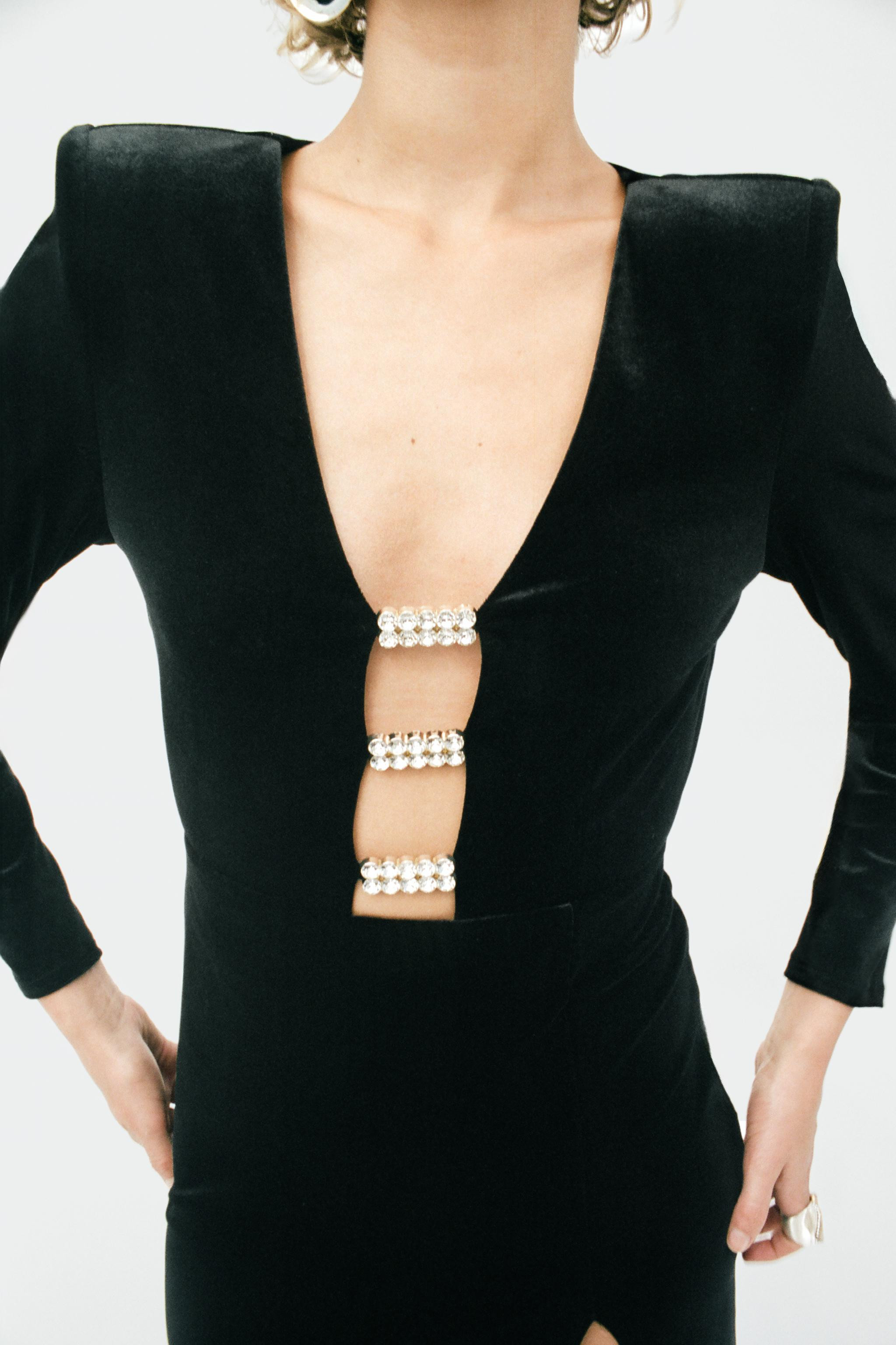 SHIMMER APPLIQUÉ VELVET MIDI DRESS | Zara UK