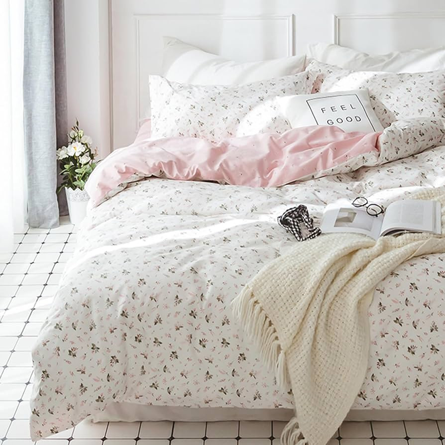 HighBuy Floral Girl Duvet Cover Twin White Pink Flower Coquette Bedding Set with Zipper Closure S... | Amazon (US)