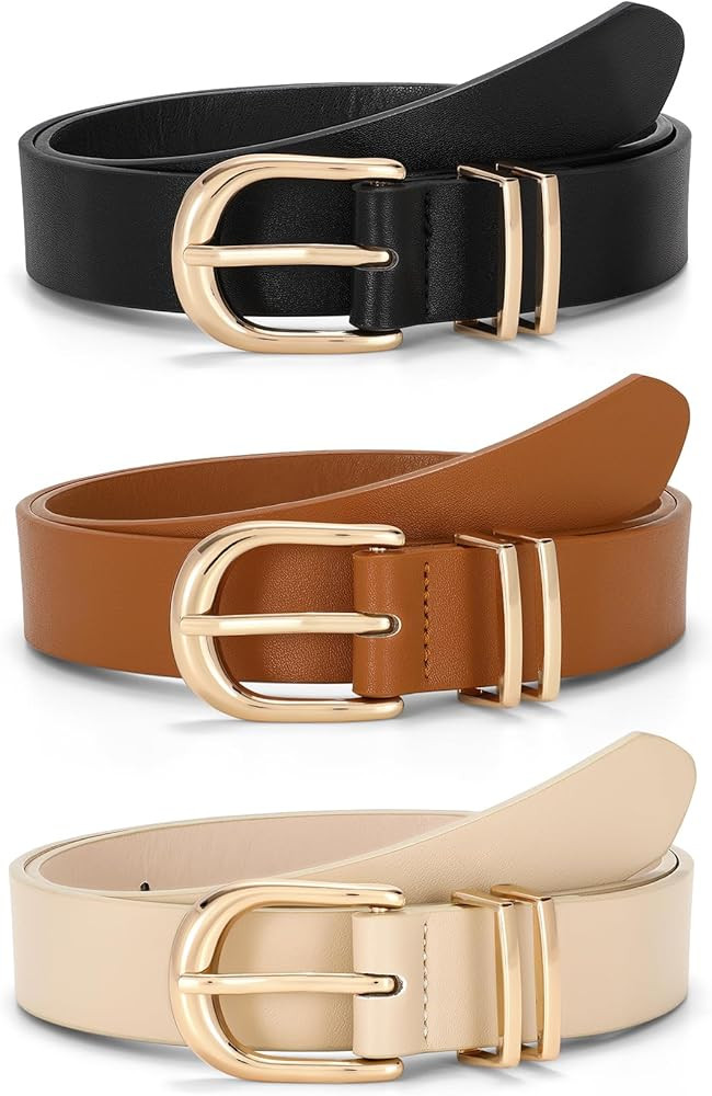 JASGOOD 3 Pack Women Leather Belts For Jeans Dresses Pants Ladies Faux Leather Waist Belt with Go... | Amazon (US)