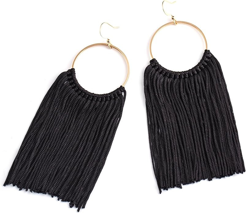 Boho Tassel Earrings for Women - Statement Fringe Hoop Earrings, Trendy Western Earrings | Amazon (US)