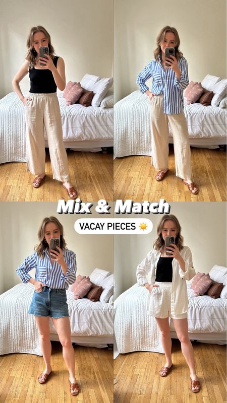 Mix & match vacay pieces
Xs p linen pants
Small black tank (size up 1)
Xs striped shirt
Small cotton white set
7 sandals
#vacation

#LTKMostLoved #LTKtravel