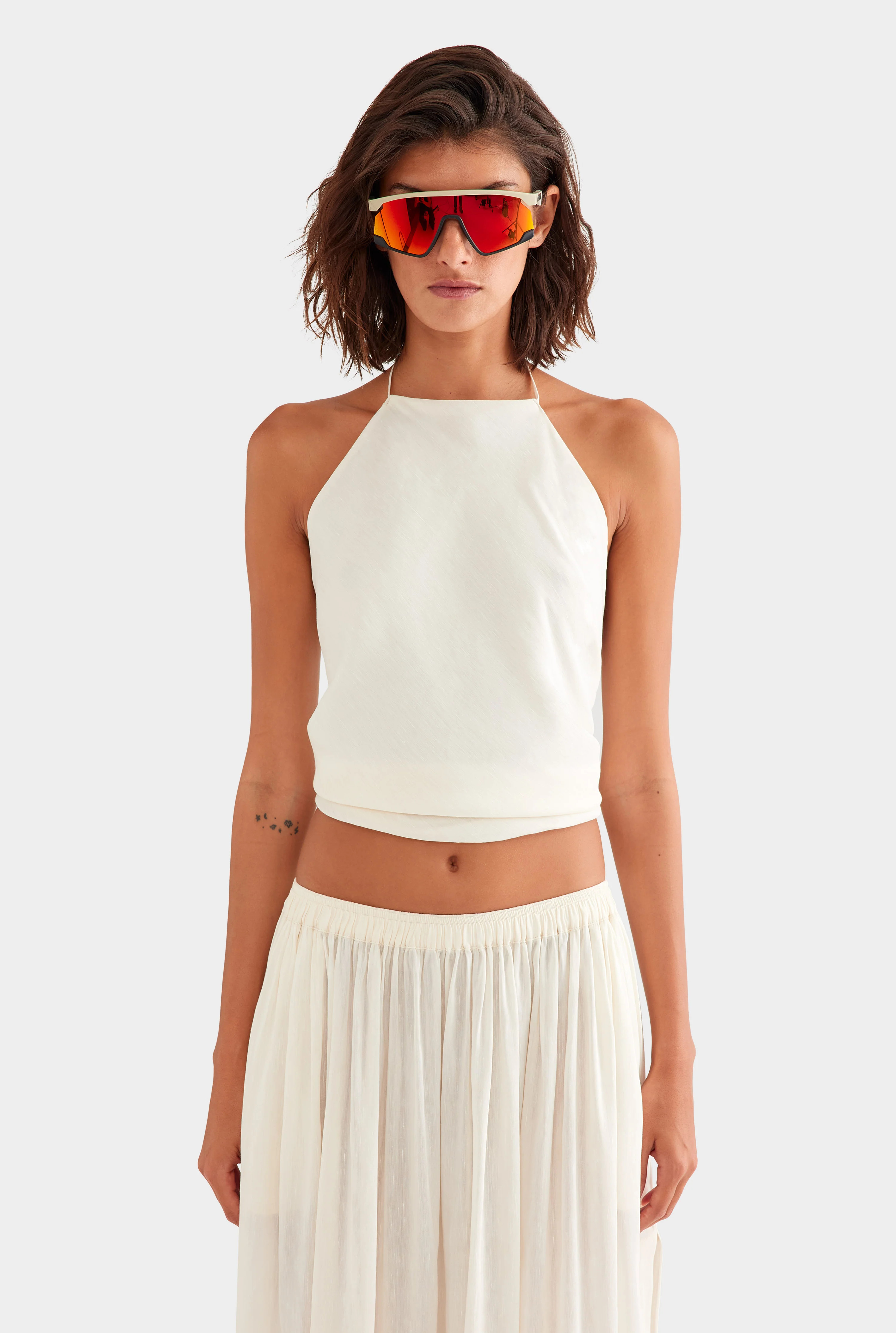 Silk Linen Scarf Halter Top in Off White | Venroy | Venroy AU