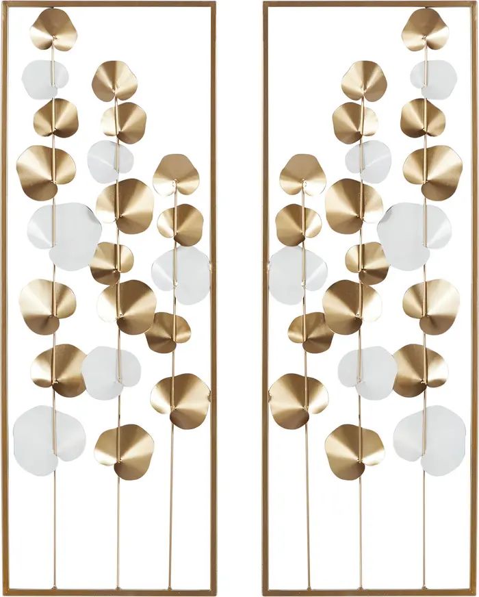 Rectangular Gold And White Metal Framed Leaf - Set Of 2: 12" X 33.5" | Nordstrom Rack