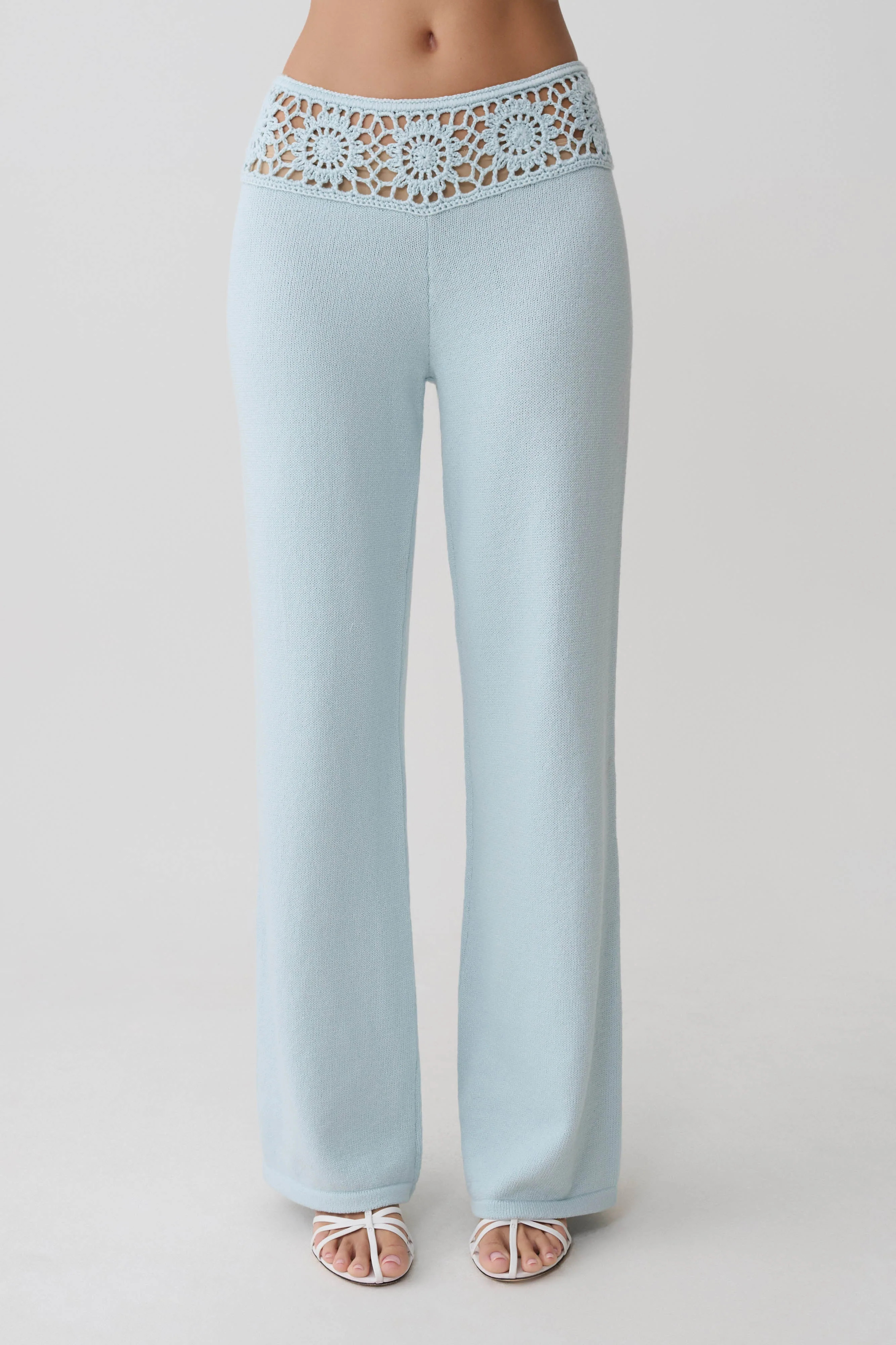 Miley Crochet Waistband Straight Leg Pant - Pale Aqua | MESHKI US