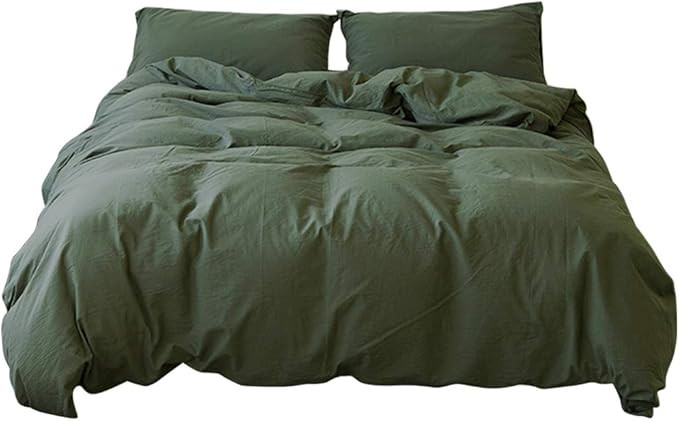 MKXI Olive Green Duvet Cover King Size Soft Prewashed Cotton Bedding Set 3 Pieces, 1 Duvet Cover ... | Amazon (US)