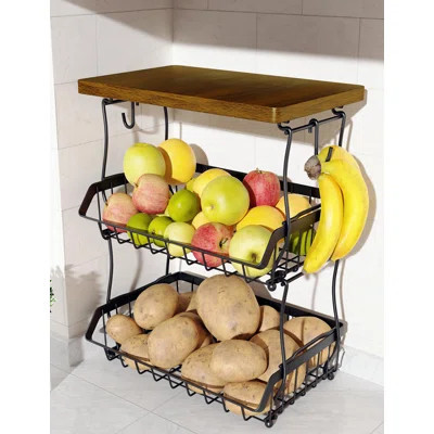 3-Tier Fruit Basket For Kitchen Counter With Banana Hangers, Countertop Organizer Fruit Bowls | Wayfair North America