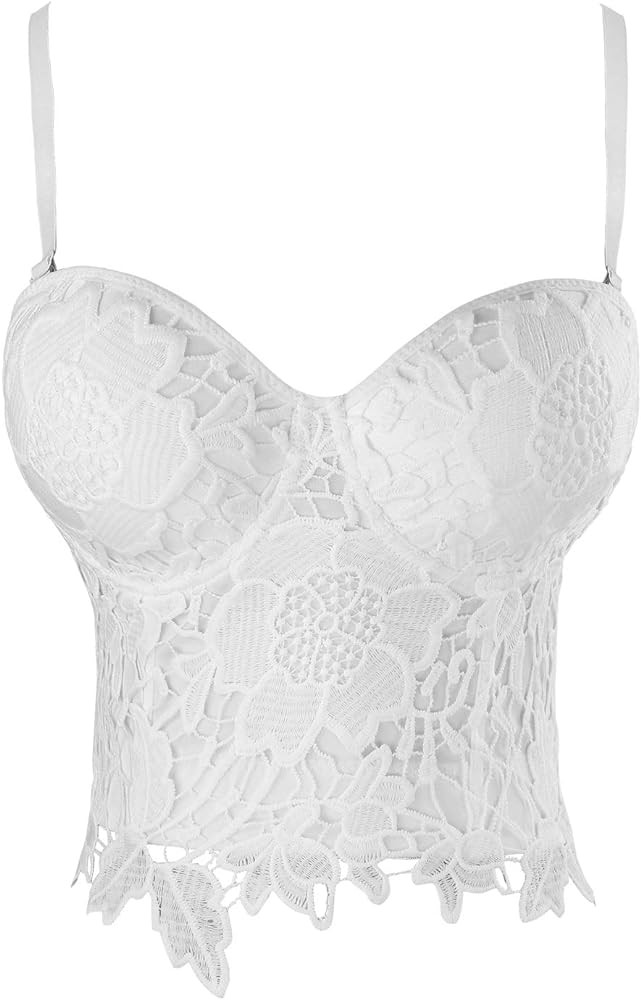 Charmian Women's Punk Goth Floral Lace Bustier Corset Party Bralet Crop Top | Amazon (US)