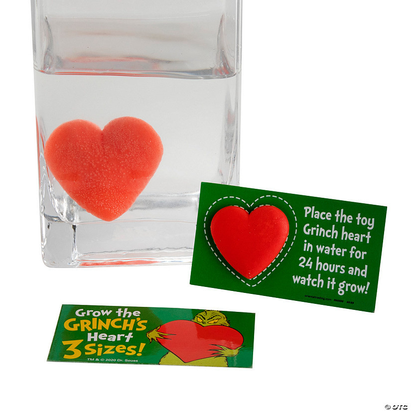 1 1/2" Bulk Watch it Grow Dr. Seuss™ The Grinch Hearts Water Toys with Card for 48 | Oriental Trading Company