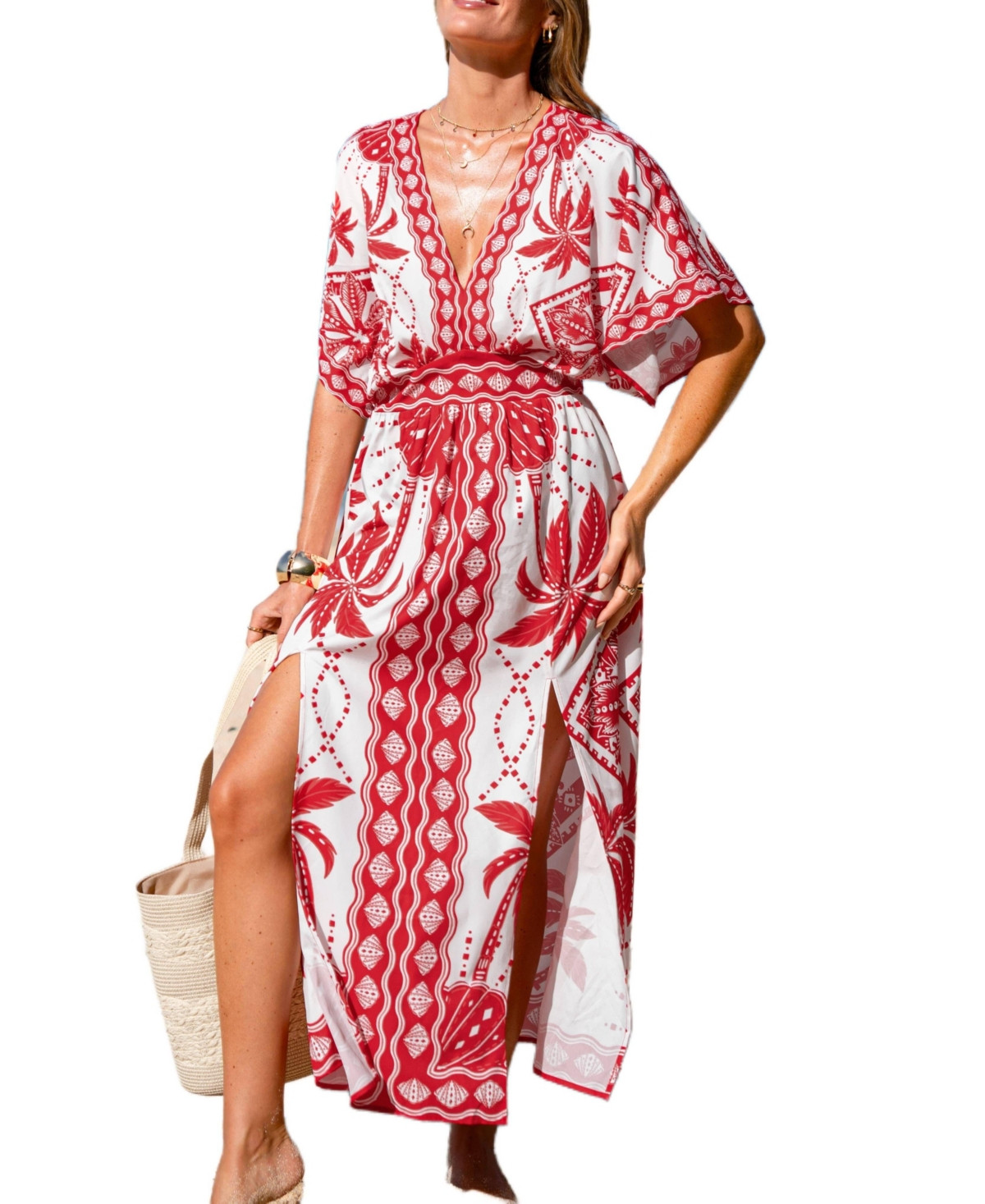 Cupshe Women's Sahara Soul Ornate Maxi Beach Dress - Red | Macy's