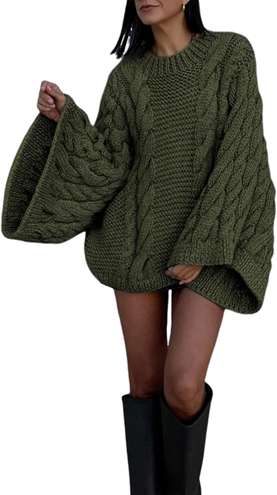 Yeokou Womens Oversized Luxe Baggy Sweater Cable Knit Bohemia Stylish Wide Long Sleeve Cute Fall ... | Amazon (US)